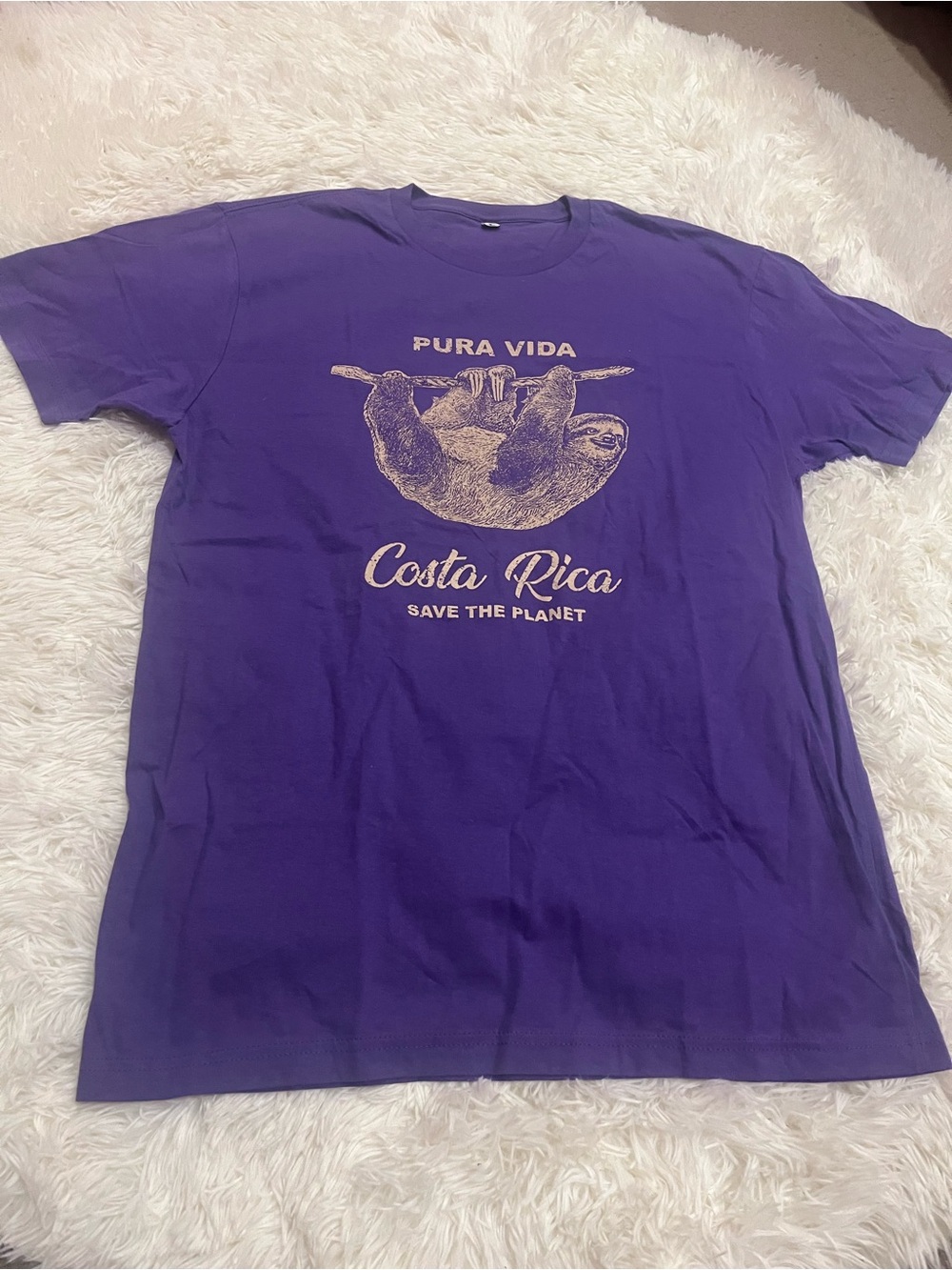 Pura Vida Sloth Graphic Costa Rica Save the Planet T-Shirt Size L Purple